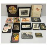 Misc. Framed Behind Glass Vintage Collectibles Including Postcards And More