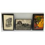 Misc. Framed Behind Glass Vintage Collectibles Including Postcards And More
