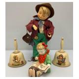 Vintage GOEBEL Hummel Little Fiddler Porcelain Boy 13.5" Doll , M.J.. Hummel Bells And Little Girl Reading Pottery Figurine 6"