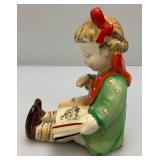 Vintage GOEBEL Hummel Little Fiddler Porcelain Boy 13.5" Doll , M.J.. Hummel Bells And Little Girl Reading Pottery Figurine 6"
