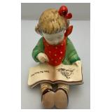 Vintage GOEBEL Hummel Little Fiddler Porcelain Boy 13.5" Doll , M.J.. Hummel Bells And Little Girl Reading Pottery Figurine 6"