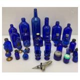 Large Lot Of Vintage Colbalt Blue Glass Bottles And More