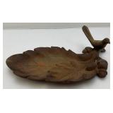 Heavy Vintage Cast Metal Bird And Oak Leaf Outdoor Décor Piece 12"