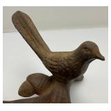Heavy Vintage Cast Metal Bird And Oak Leaf Outdoor Décor Piece 12"