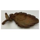 Heavy Vintage Cast Metal Bird And Oak Leaf Outdoor Décor Piece 12"