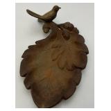 Heavy Vintage Cast Metal Bird And Oak Leaf Outdoor Décor Piece 12"