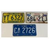 Vintage License Plates Including 1968 Minnesota License Plate With Original Tab From 1969 & Iowa And Texas