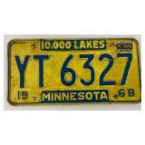 Vintage License Plates Including 1968 Minnesota License Plate With Original Tab From 1969 & Iowa And Texas