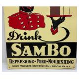 Vintage Embossed Metal 9 1/2" x 13 1/2" SAMBO Chocolate Malted Milk Sign