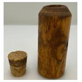 Antique Wooden Gun Powder Bottle 1 1/4" x 4 3/8" With Original Cork