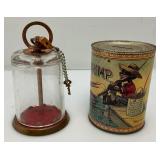 Vintage Collectible Banks Including Little Eli Pickled Shrimp Advertisement Bank & Glass And Copper Bank With original Lock And Key 6"