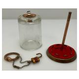 Vintage Collectible Banks Including Little Eli Pickled Shrimp Advertisement Bank & Glass And Copper Bank With original Lock And Key 6"