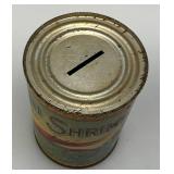 Vintage Collectible Banks Including Little Eli Pickled Shrimp Advertisement Bank & Glass And Copper Bank With original Lock And Key 6"