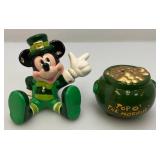 Vintage ENESCO Leprechaun  MICKEY MOUSE With Gold Pot Salt & Pepper Shaker In Original Box (New Old Stock)