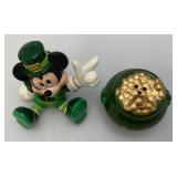 Vintage ENESCO Leprechaun  MICKEY MOUSE With Gold Pot Salt & Pepper Shaker In Original Box (New Old Stock)
