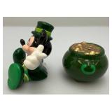 Vintage ENESCO Leprechaun  MICKEY MOUSE With Gold Pot Salt & Pepper Shaker In Original Box (New Old Stock)