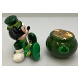 Vintage ENESCO Leprechaun  MICKEY MOUSE With Gold Pot Salt & Pepper Shaker In Original Box (New Old Stock)