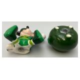 Vintage ENESCO Leprechaun  MICKEY MOUSE With Gold Pot Salt & Pepper Shaker In Original Box (New Old Stock)