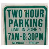 Vintage Two Hour Parking Reflective Aluminum Sign 12" x 18"