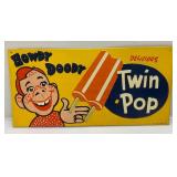 Vintage Metal Embossed Howdy Doody Delicious Twin Pop Sign 8" x 16"