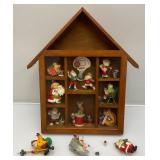 Vintage House Shaped Wall Shelf With Collectible Christmas Santa Ornaments