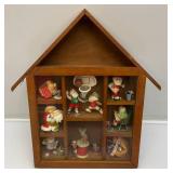 Vintage House Shaped Wall Shelf With Collectible Christmas Santa Ornaments