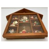 Vintage House Shaped Wall Shelf With Collectible Christmas Santa Ornaments