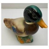 Vintage ROYAL Windsor Ceramic Mallard Duck With Foil Label9 1/2" H x 10 1/2" L x 4 1/2" W (Crazing Present In Clear Coat) Tip Of Beak Repaired