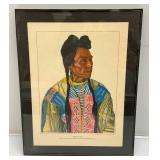 Misc. Vintage Framed Behind Glass Native American Prints Including "On The Move" 10" x 18.5" And Morning Bird 11" x 14"