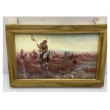 Misc. Vintage Framed Behind Glass Native American Prints Including "On The Move" 10" x 18.5" And Morning Bird 11" x 14"