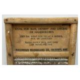 Vintage Wooden Egg Crate And Wash Boards With Advertisement