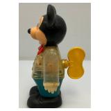1978 Gabriel Mickey Mouse Wind Up Mechanical Toy Clear With Gears 9" (WORKS)