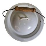 Vintage White  Farmhouse Enamelware Bucket Chamber Pot W/  Lid