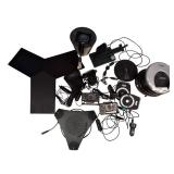 Tech Lot | Conference phones, Cameras for computer to industrial, along with 3 CD portable players