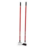 Bond Garden Tools - (1) Long Handle Fiberglass 4 Tine Cultivator  & (1) Garden Hoe Fiberglass Handle 54 in OAL