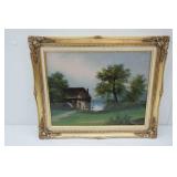 Antique Oil Painting in Ornate Gilded Frame