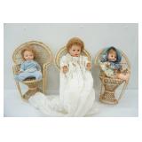Vintage Dolls and Wicker Chairs (3ct)