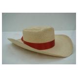 Vintage 1970s Hand Woven Straw Hat w/Red Ribbon