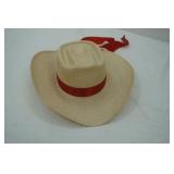 Vintage 1970s Hand Woven Straw Hat w/Red Ribbon