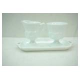 Milk Glass Sugar, Cramer & Tray