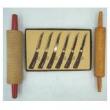 Vintage Rolling Pins & Steak Knife Set