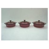 Vintage Corning Visions Cranberry Casserole Dish Set