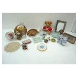 Decor Lot: worry box, glass votives, woven basket