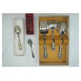 Oneida Heirloom Stainless Set, Rogers Birth Record Spoons, Vernon Silver Plate Spoon & Sterling Spoon
