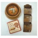 2-PC Teak Wood Trivet Set, Lazy Susan, Decorative Vintage Bread Bowl, Letter Organizer Wall Hanging