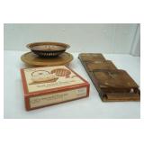 2-PC Teak Wood Trivet Set, Lazy Susan, Decorative Vintage Bread Bowl, Letter Organizer Wall Hanging