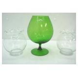 Vintage Italian Empoli Green Optic Brandy Snifter Vase 9" tall