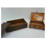 Antique Hand-Carved Letter Box 13.5"x8" &  Vintage Wooden Cigar Box