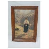 Vintage Framed Print by Norwegian Artist Hans Dahl "A Young Girl by a Fjord"