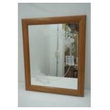 Retro Floral Frosted Etched Wall Mirror with Wood Frame